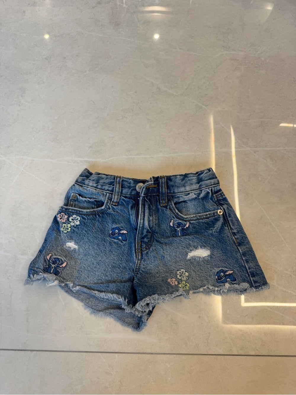 Zara Kids Disney Lilo & Stitch Blue Denim Embroidered Shorts